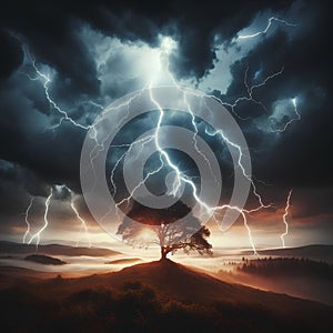 illustration of a tree being struck by lightning