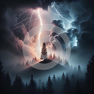 illustration of a tree being struck by lightning