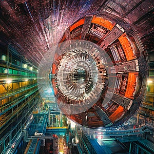 A graphic representation of the hadron collider. AI generativ photo