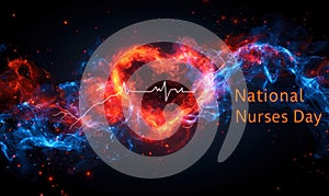 Graphic representation of National Nurses Day with a heart and ECG line, celebrating the dedication and compassion of nursing