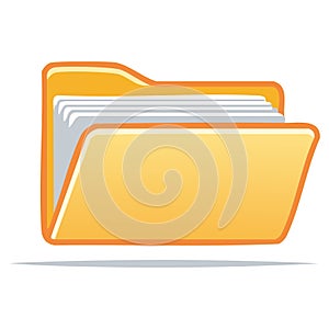 Graphic Representation of an Open Yellow File Folder with Papers Inside for Data Management