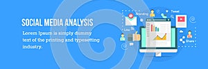 Social media analysis. Flat design concept. photo