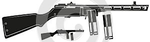 Graphic retro submachine gun with ammo clip