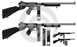 Graphic retro submachine gun with ammo clip