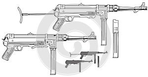 Graphic retro submachine gun with ammo clip