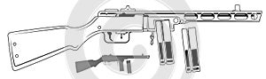 Graphic retro submachine gun with ammo clip