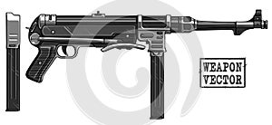 Graphic retro submachine gun with ammo clip