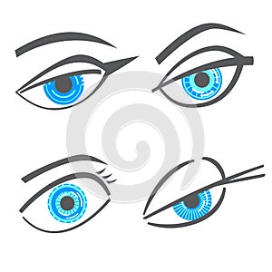 Graphic robot woman look eyes set