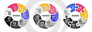 Graphic Round Chart Infographic Template with a Seven Steps for Success. Business Circle Template with Options for Brochure