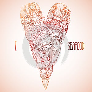 Graphic seafood in the shape of heart photo
