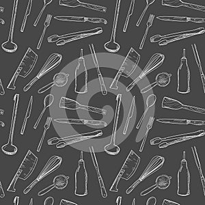 Graphic seamless pattern with kitchen utensils