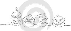 Graphic set of simple one line pumpkins for Halloween