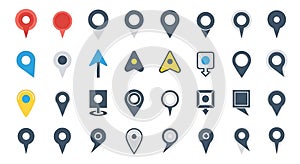Flat design vector set of diverse location pins
