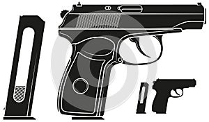 Graphic silhouette handgun pistol with ammo clip