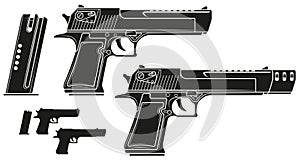 Graphic silhouette handgun pistol with ammo clip