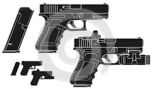 Graphic silhouette handgun pistol with ammo clip