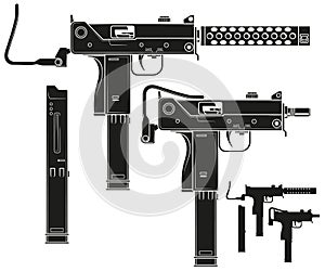 Graphic silhouette submachine gun with ammo clip