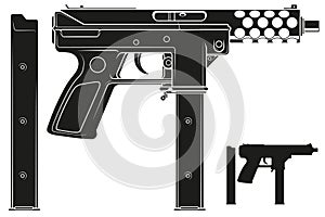 Graphic silhouette submachine gun with ammo clip