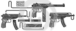 Graphic silhouette submachine gun with ammo clip