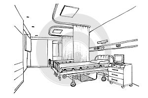 Graphic sketch hospital ward, clinic room