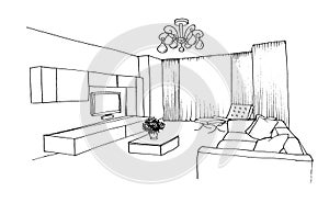Graphic sketch room TV upholstered furniture