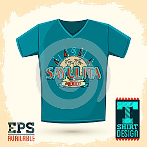 Graphic T-shirt design, Sayulita Mexico Vector illustration, shirt print.