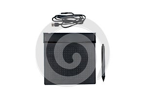 Graphic tablet with pen for illustrators and designers, isolated on a white background.