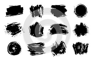 Graphic texture elements. Grunge stroke, artistic texture brush strokes, dirty line design element vector isolated set