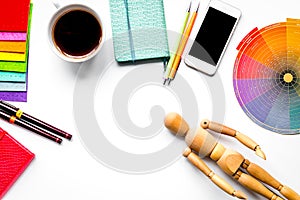 Graphic tools in designer concept on white background top view m