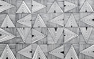 graphic triangles and squares shapes background in black ink on white