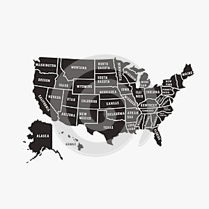 Graphic vector map of United States of America with the names photo