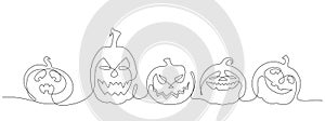 Contour graphic set of vector Halloween pumpkins in one line