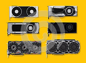 Graphic video cards gpu set detailed vector illustrations