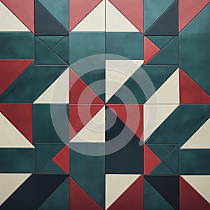 Graphic Wall Tiles In Dark Teal And Light Maroon - Industrial Materiality