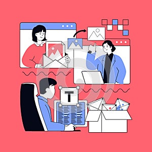 Graphic web design concept for modern website design. People creating wireframe layouts, coding on platform, working with project