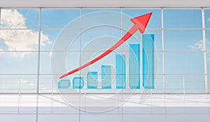 Graphical chart with arrow rising up