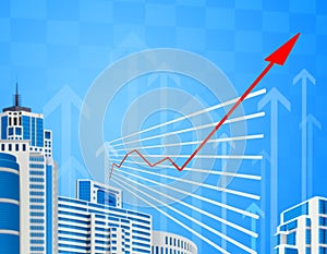 Graphical chart with red arrow up