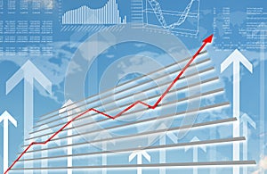 Graphical chart with red arrow up
