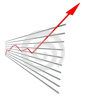 Graphical chart with red arrow up