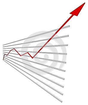 Graphical chart with red arrow up. Vector