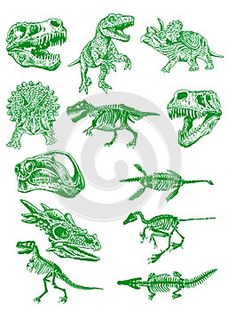 Graphical color set of dinosaurs, stylish wallpaper with dinosaurs for printing and typography
