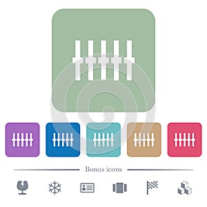 Graphical equalizer flat icons on color rounded square backgrounds