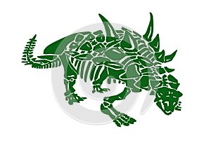 Graphical green Silvisaurus skeleton isolated on white background, vector color illustration, lizard