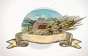 Graphical landscape with a sheaf of wheat photo