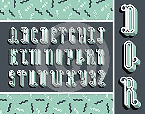 Graphical mint font with 3d effect shadow. Vector modern design