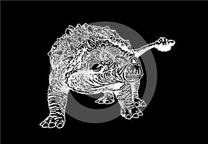 Graphical Silvisaurus isolated on black background, vector illustration, lizard