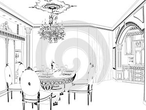 Graphical sketch of an interior apartment.