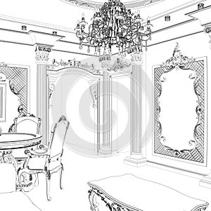 Graphical sketch of an interior apartment. photo