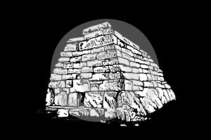 Graphical sketch of megalith isolated on black background,vector illustration