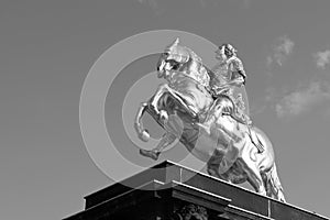 A graphical view of closeup beneath the Golden Rider Goldener Reiter Monument of Augustus the Strong August des Starken - Saxo